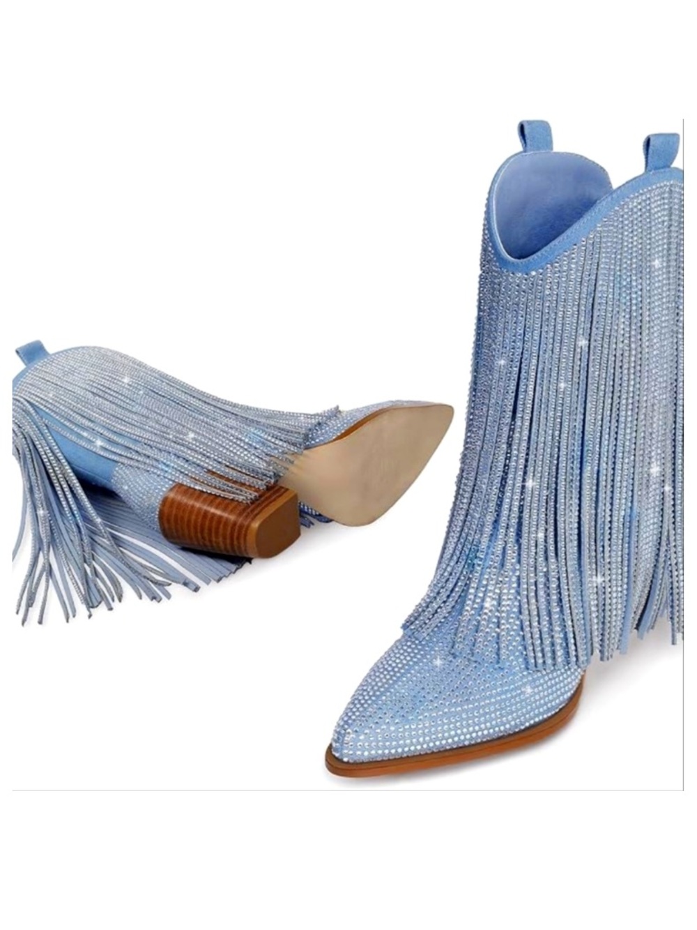 New Jessica Simpson Paredisa denim rhinestone fringe boots